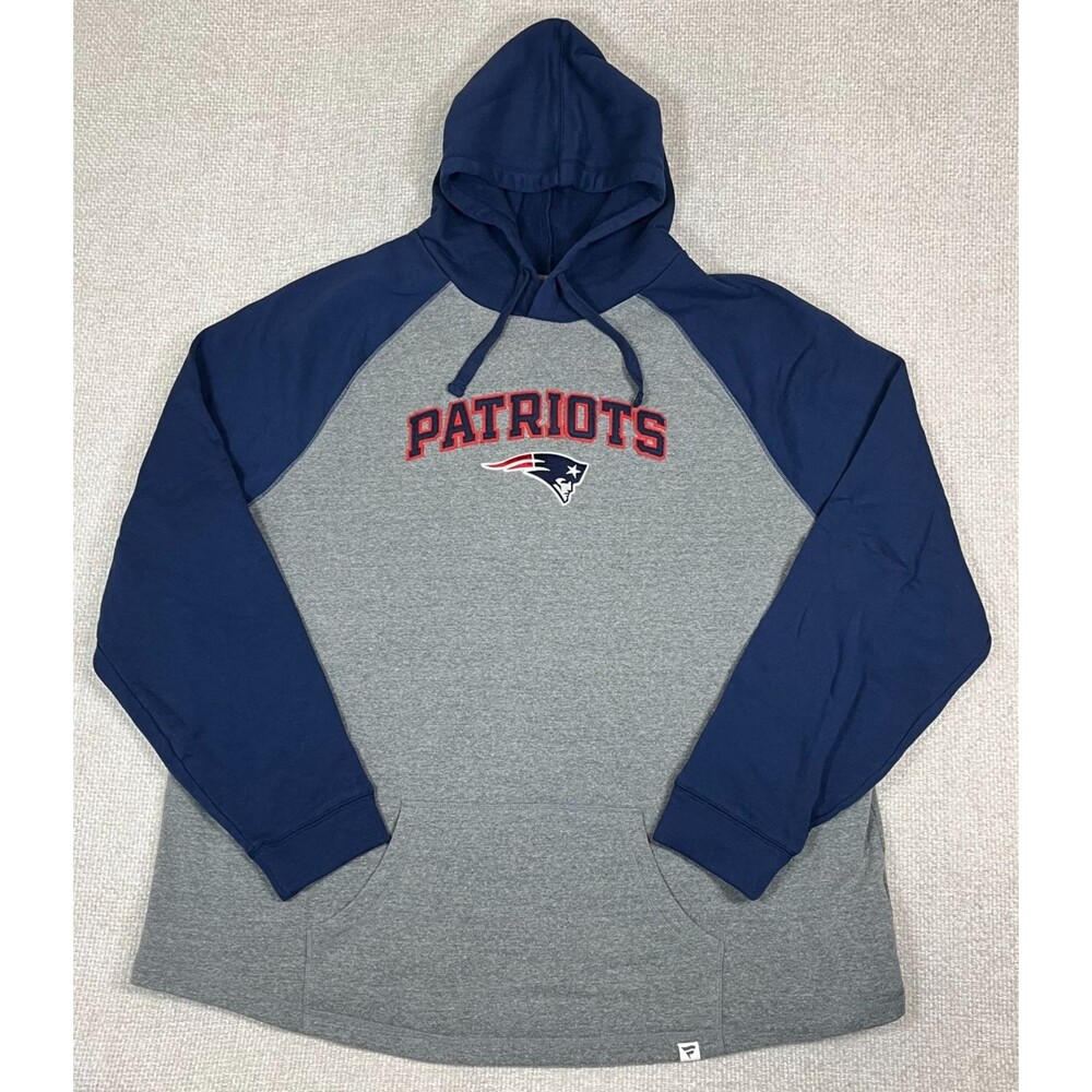 New England Patriots Hoodie Men's 5XL Embroidered Sewn Logo Gray Blue Fanatics